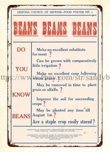 metal  plaque 1914 ww1 Beans excellent substitute for meat metal tin sign