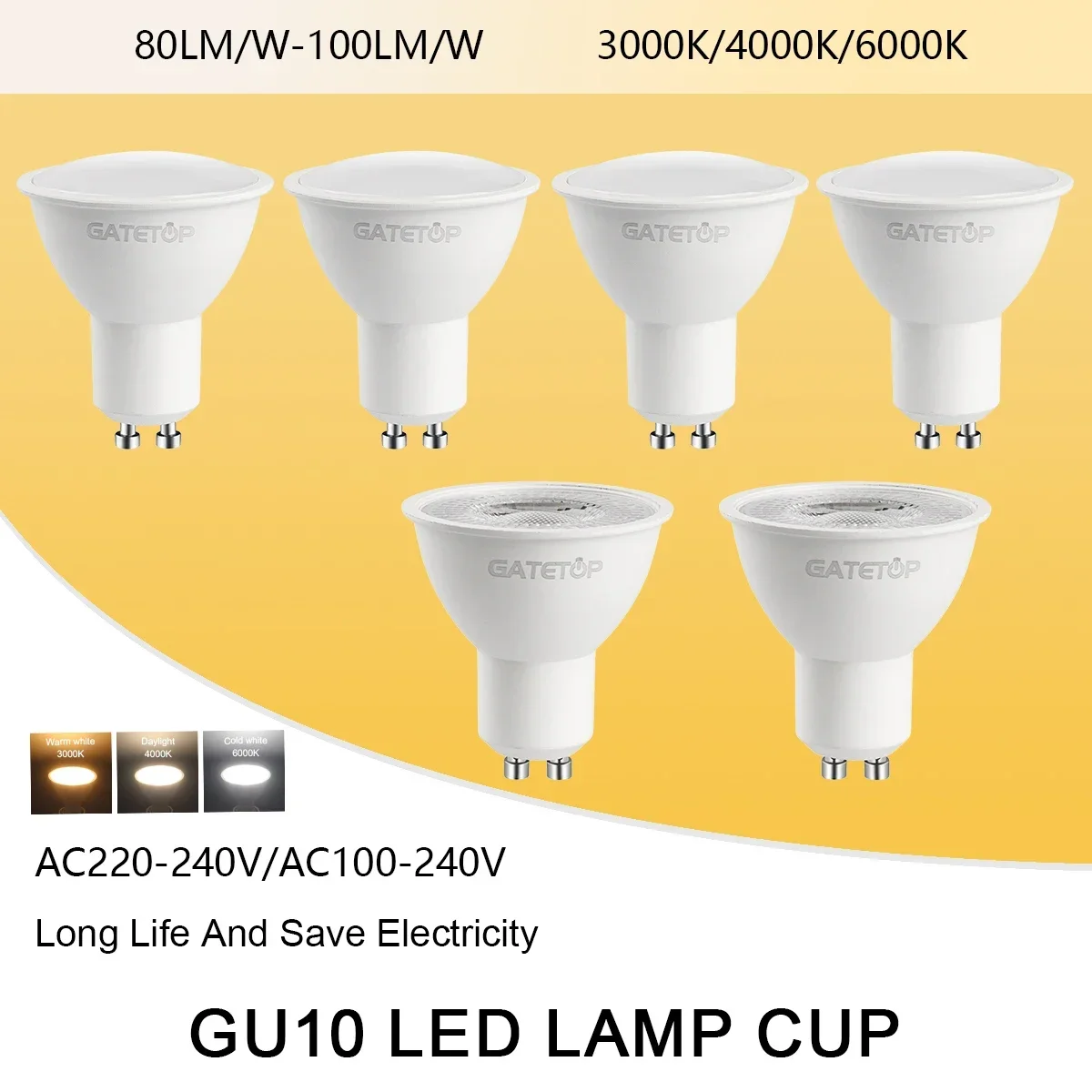 10 Stück Energiesparende LED-Strahler GU10 5W AC 220V 120V Warmweißes Licht Flimmerfrei Ersatz für 40W Halogenlampe für Zuhause