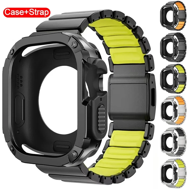 

Titanium Magnetic Strap+Soft Case for Apple Watch Ultra3 2 1 49mm Sport Band for Iwatch Series11 10 46mm 9 8 7 6 5 4 SE 45/44mm