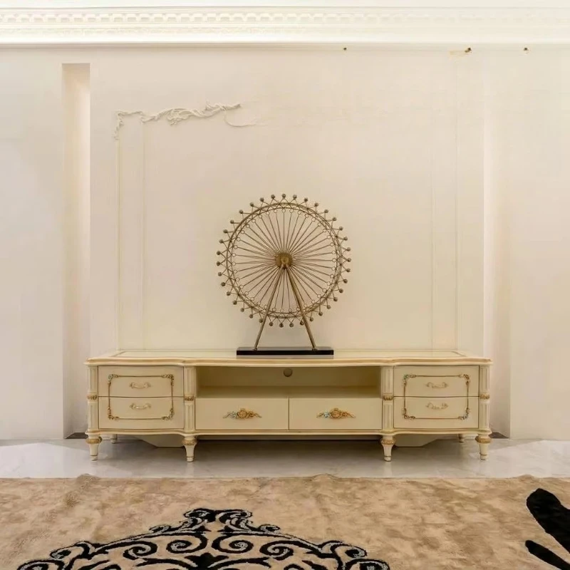Luxurious solid wood gilded Luo villa luxury TV cabinet home furnishings