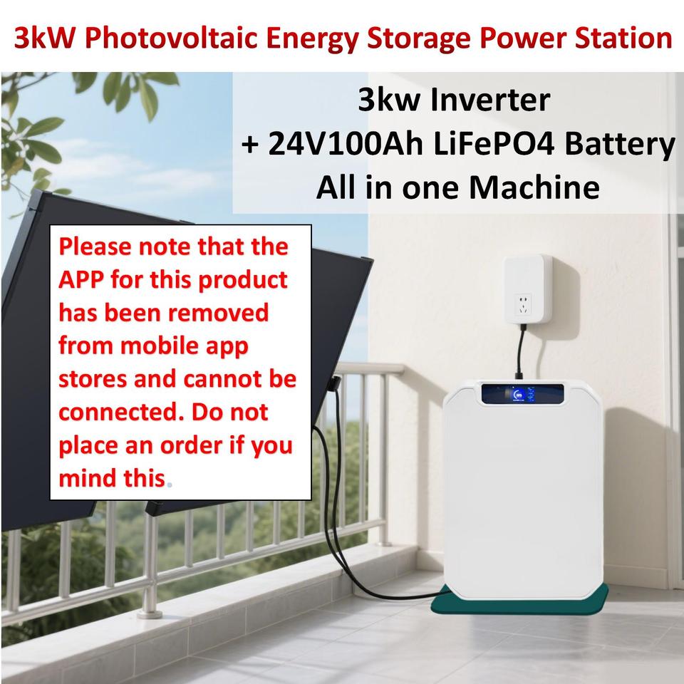 3000W Off Grid Photovoltaic Energy Storage Power Station, 3KW Inverter and 24V 100Ah LiFePO4 Battery All-in-one Machine