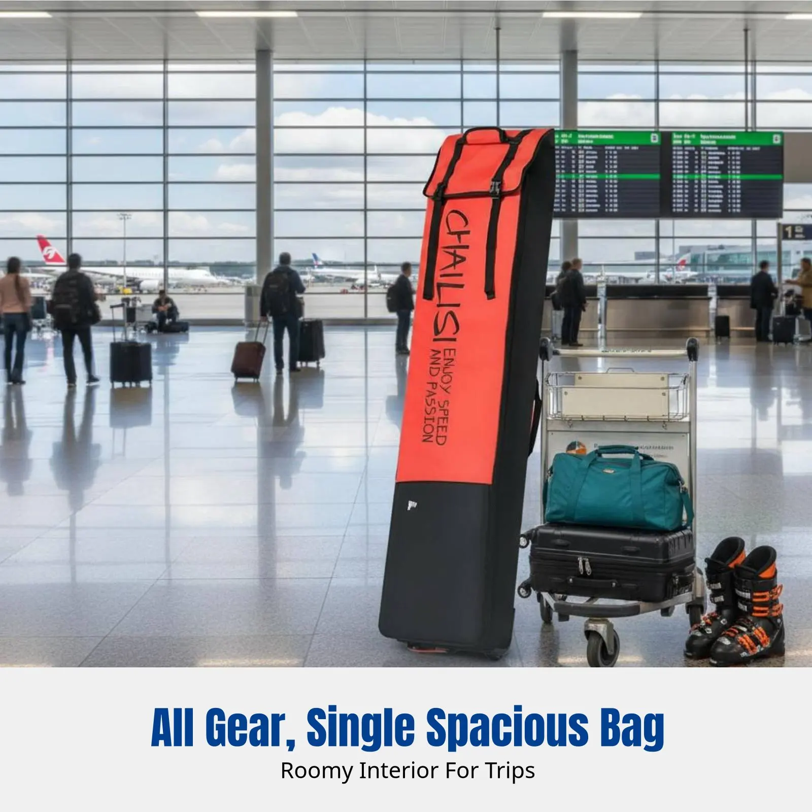 

Snowboard & Ski Bag with Wheels, Universal Travel Bag, Large Capacity, Adjustable Strap, Multi-Color, For Kids and Adults