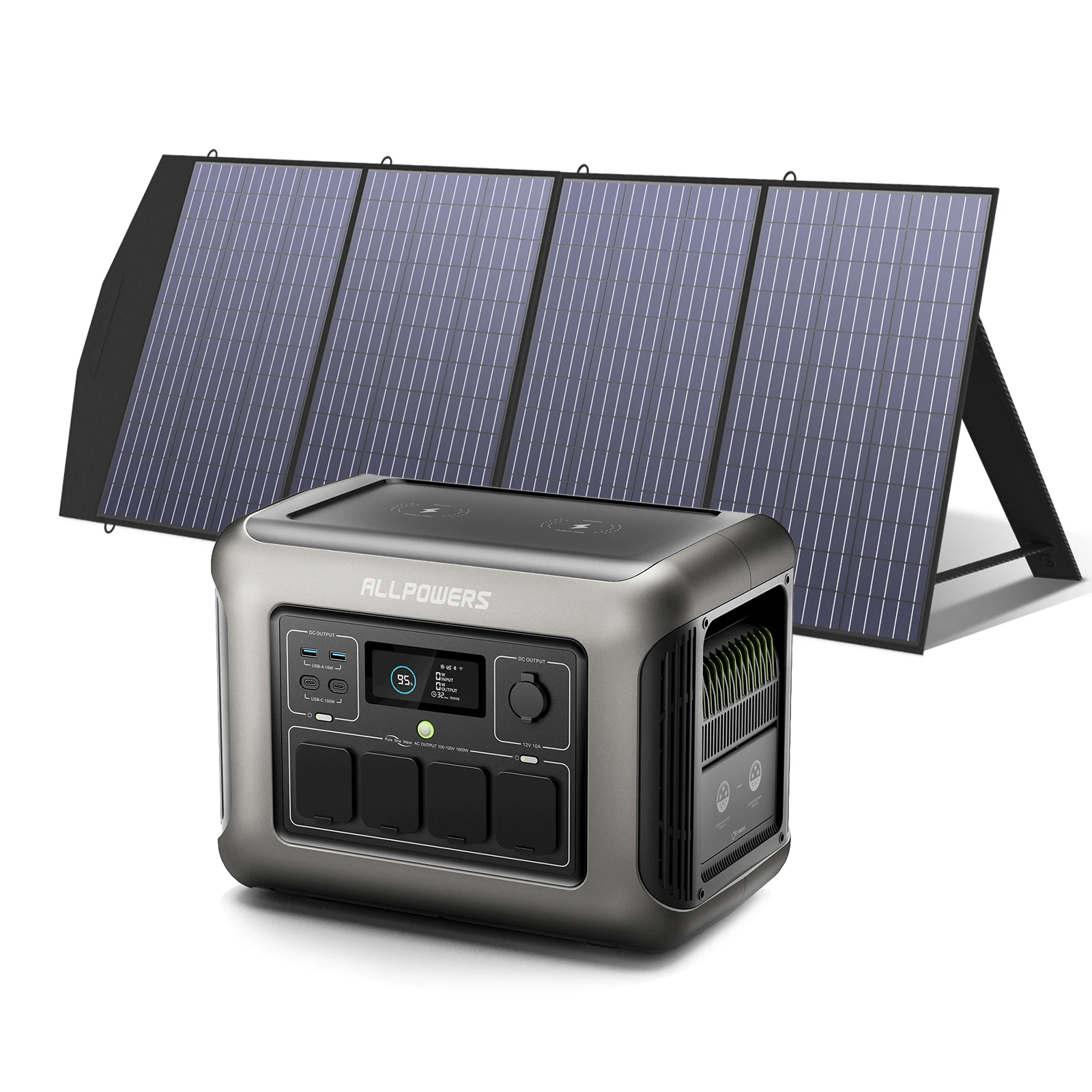 ALLPOWERS R1500 Portable Power Station with Portable Solar Panel 1800W 1152Wh LiFePO4 Solar Generator for Garden Travel Camping