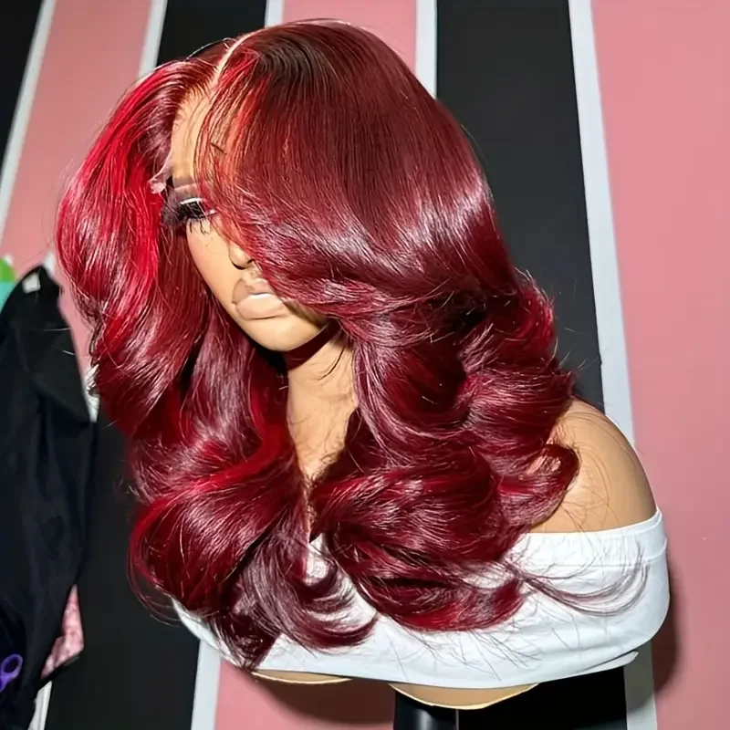 

99J Burgundy 13x4 Body Wave Lace Front Human Hair Wig 4x4 Transparent Lace Frontal Wigs Brazilian Remy Red Hair Wigs