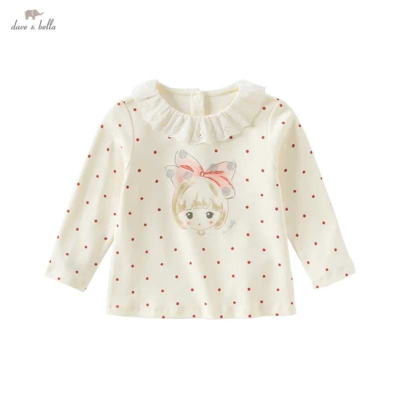 

Dave Bella Children's T-shirt 2025 Spring Fashion Casual Polka Dot Girl's Long Sleeved Cotton Bottoming Shirt Party DB1250637