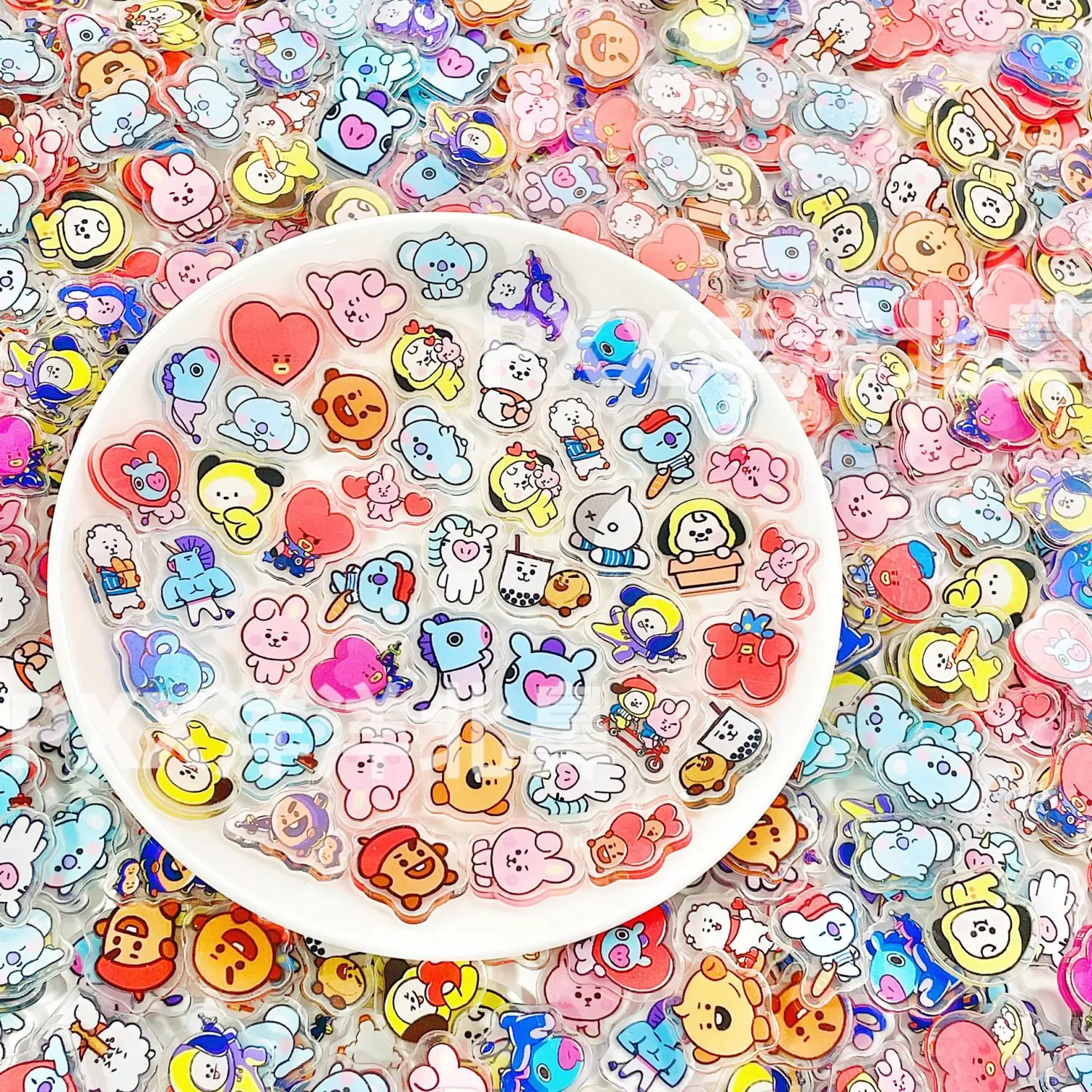 1/2cm 50/100개 BT21 아크릴 미니 조각 DIY 키체인, 헤어핀, 냉장고 자석, 액세서리, 재미있는 만화 선물 재료 썸네일 3
