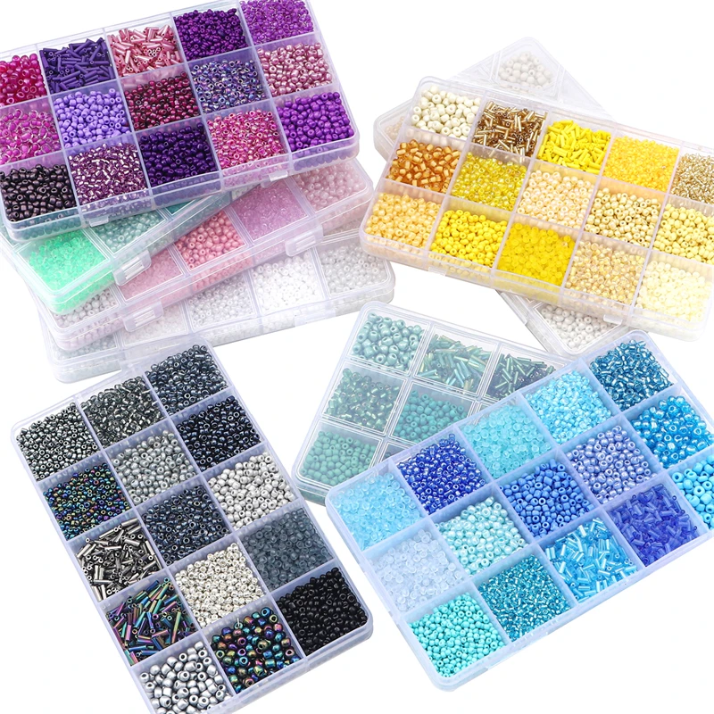 15 Colors Glass Beads Set for Bracelet Making Spacer Loose Beads with Storage Box Tube Beads Kit for DIY Craft Necklace Charms