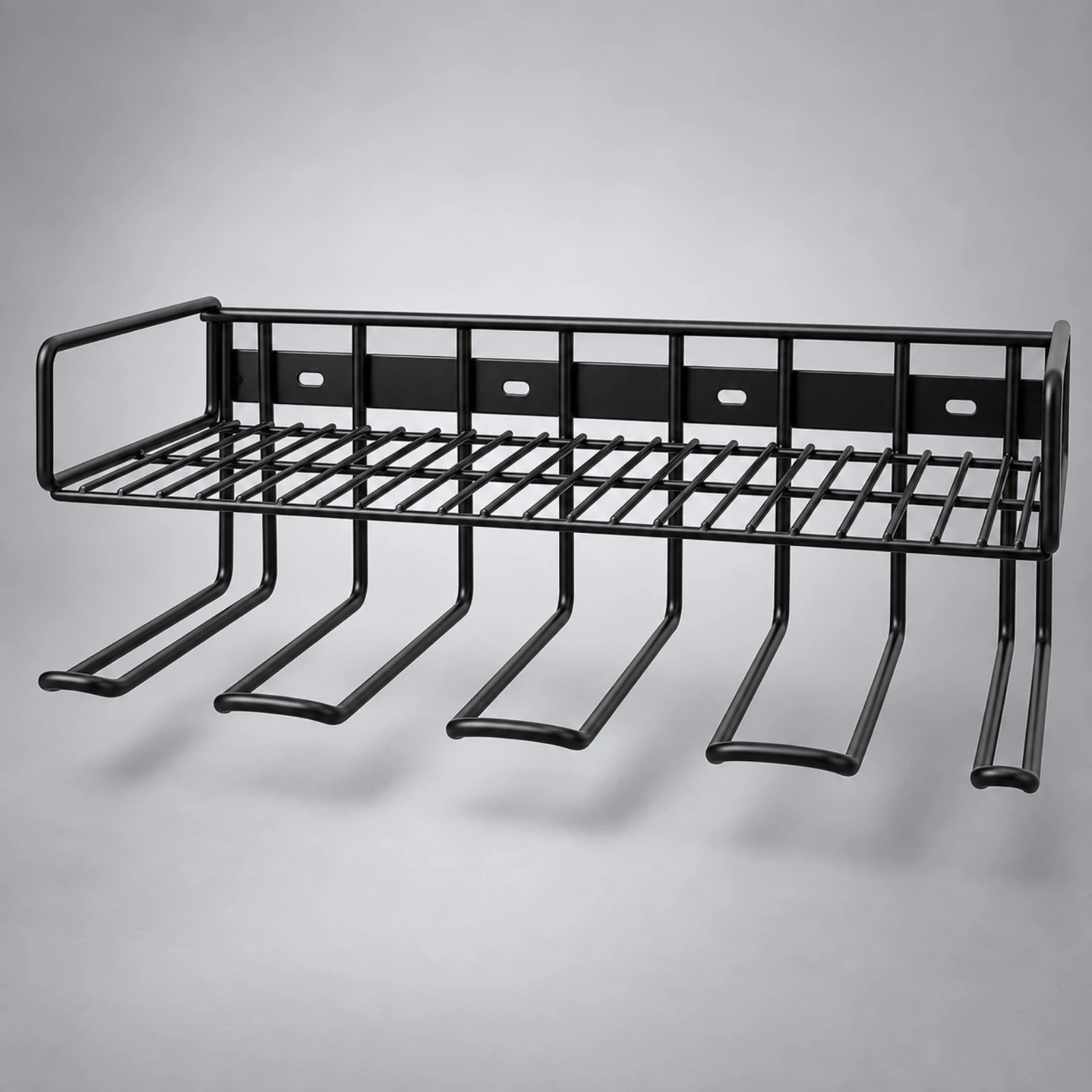 Black Iron Wall Drill Rack Easy to Install Wire-Grid Tool Shelf with Lower Tool Holders Drill Storage Rack Space Saving