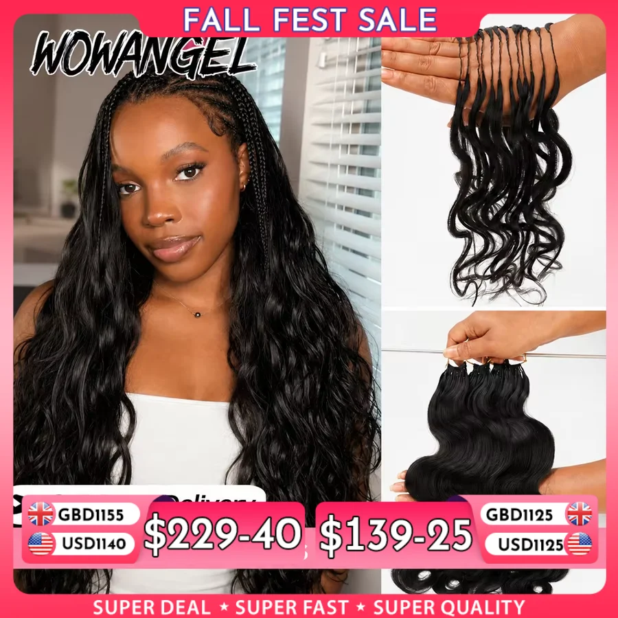 WOWANGEL Miracle Knots Hair Extensions Human Hair Feather Crochet Hair Body Wave Lightweight Invisible Knots Boho Hair For Women