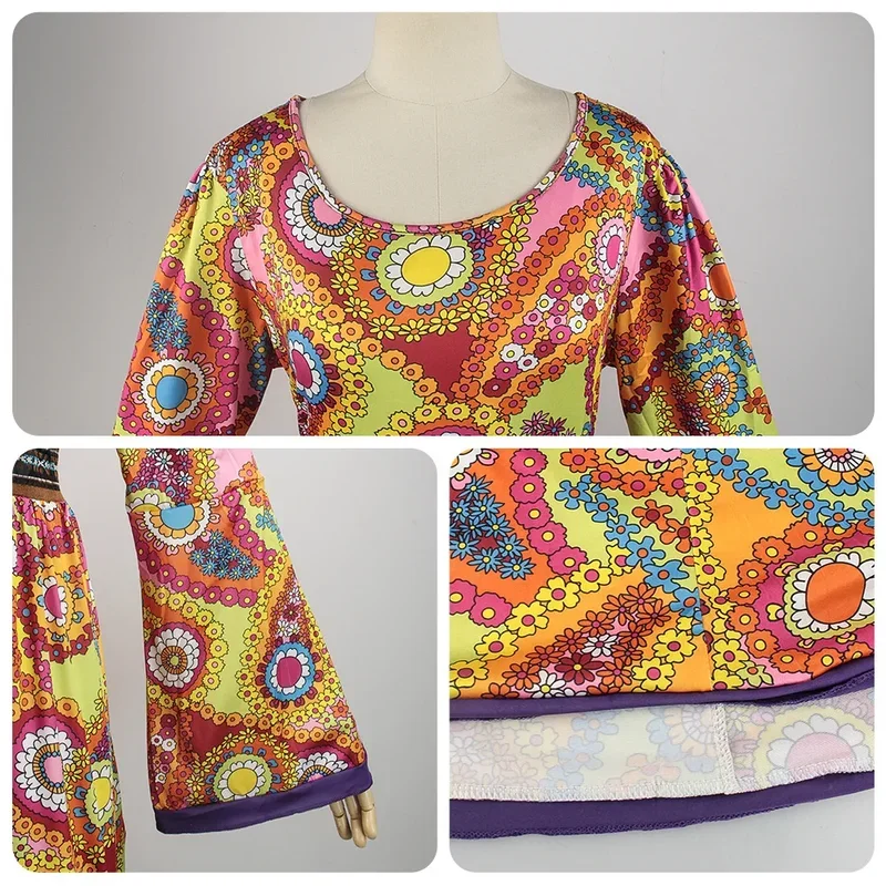 زي هيبي تنكري للنساء ، فستان هالوين كلاسيكي ، حفلة حب السلام ، ديسكو الروك ، تنكر قبيلة هندية ، 60s ، 70s