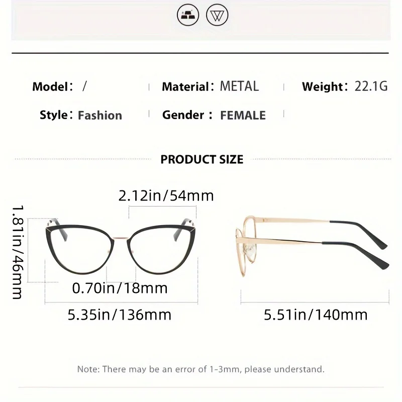 1 peça 1 novo óculos anti-luz azul personalizados elegantes de alta qualidade, armação de olhos de gato de metal, óculos da moda feminina