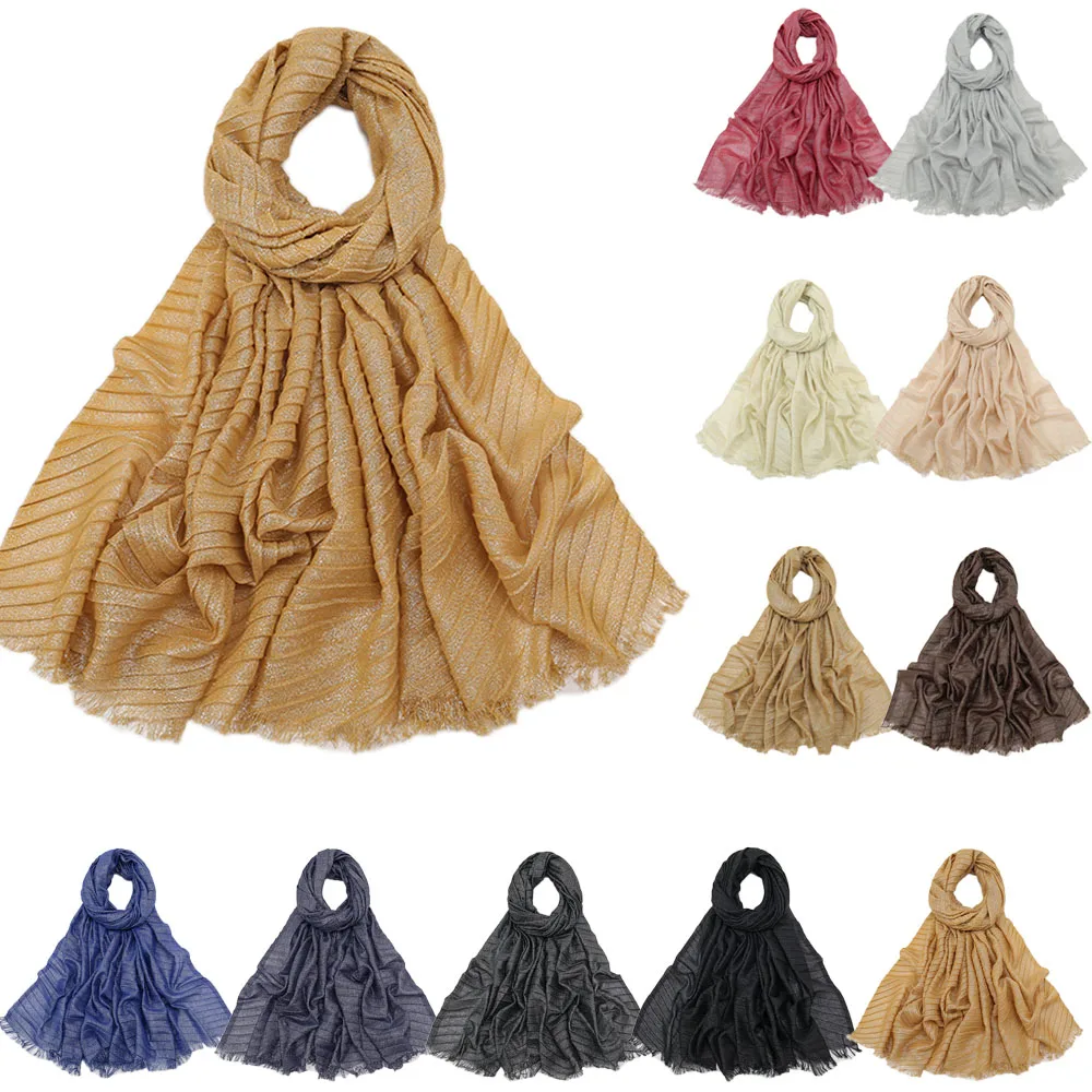 

Gold Silver Shiny Glitter Scarf Women Muslim Fringed Hijab Scarves Shawls Wrap Pashmina Bufanda Foulard Winkle Crinkle Headscarf