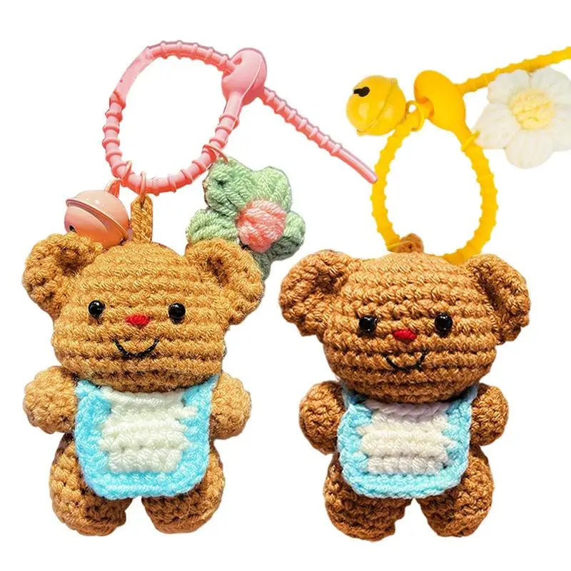 Bear Keychain Cartoon Knitted Doll Toys Handmade Crochet Keychain Portable Crochet Bear Bag Charm Key Chain Pendant Bag