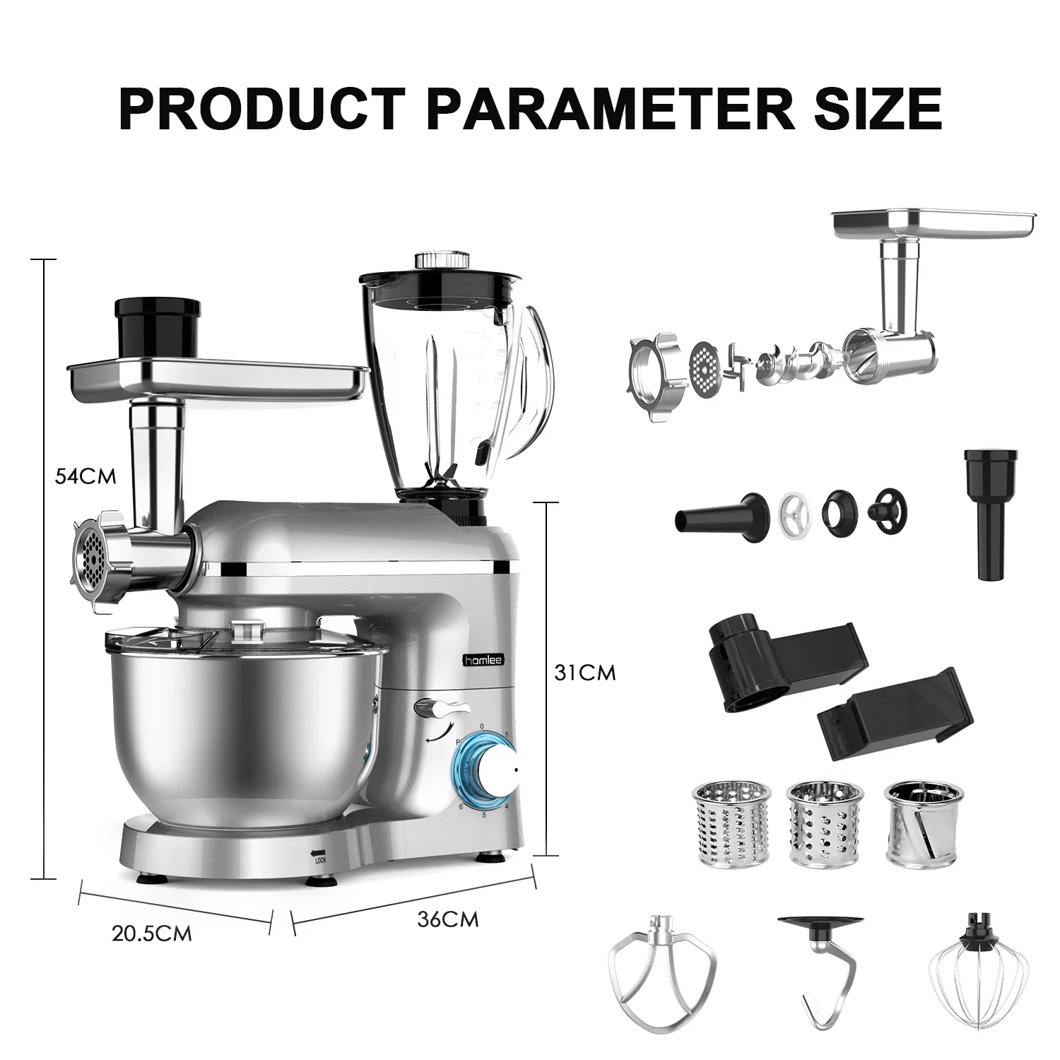 2025 رائجة البيع 3 في 1 المخابز التجارية الغذاء الخبز العجين العجن خلاط كهربائي مع مفرمة اللحم والخلاط