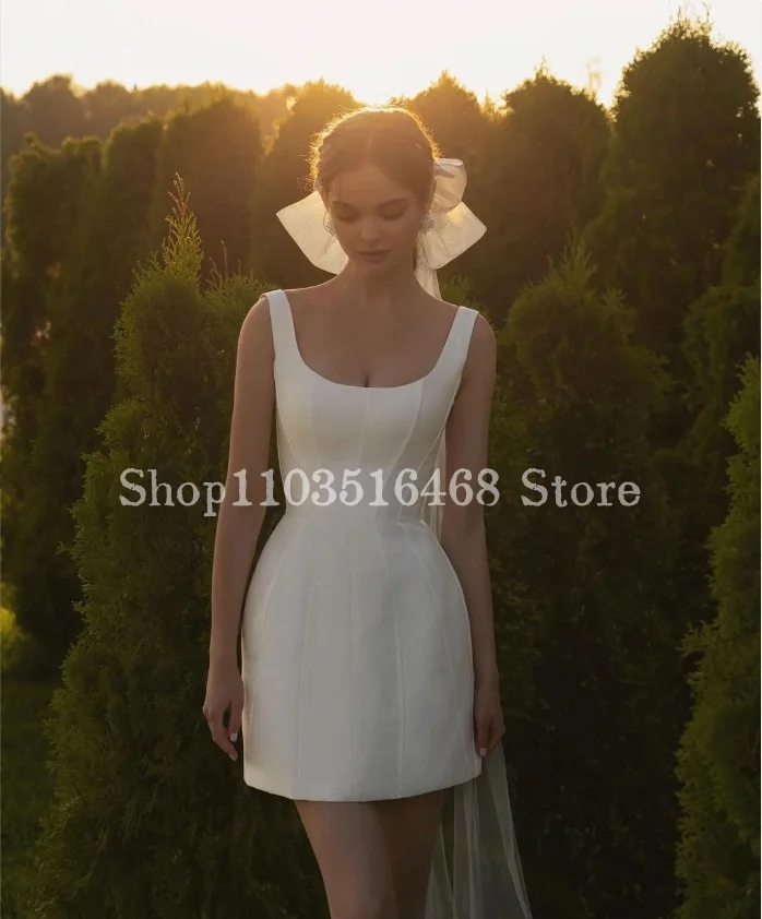 Gaun pernikahan Mini Halter elegan 2024 sederhana Satin leher bulat Halter Mini pendek acara Formal gaun pengantin vestidos de novia