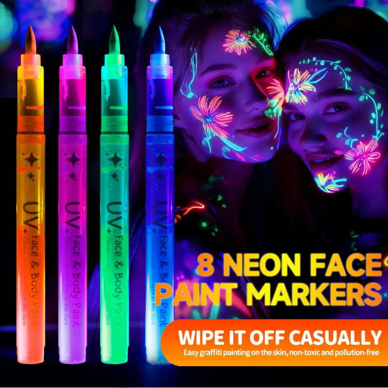 8pcs Colorful Luminous Pen Human Face Paint Pen Student Children Creative Painting Fluorescent Marker Pen
