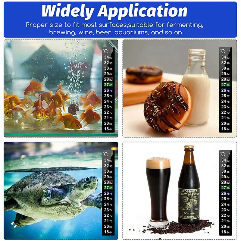 ABSS-180 Pieces Digital Temperature Sticker Adhesive Thermometer Strip Fermenter Adhesive Crystal Strip Aquarium Thermometer