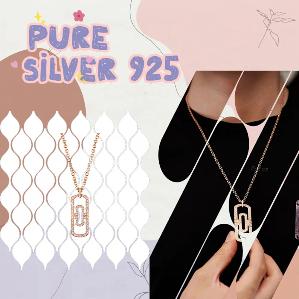 

Italian minimalist hollow paper clip pure silver pendant necklace S925 pure silver necklace birthday gift for friends