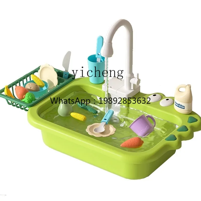 Zz mesa de máquina de lavar louça infantil brinquedo pia de lavagem de vegetais pai-filho presente interativo casa de brincar elétrica cozinha menina