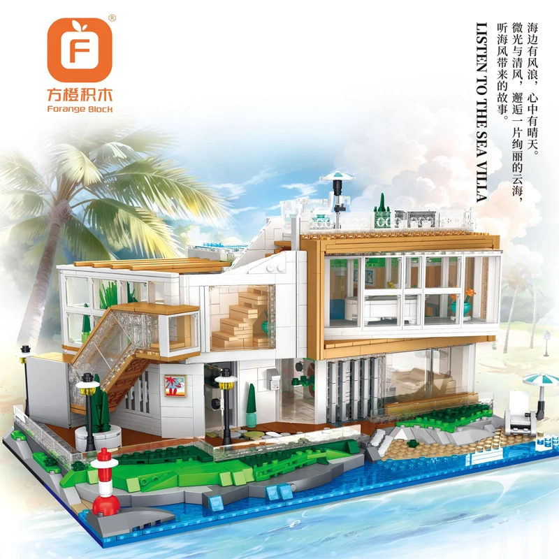 New MOC City Street View Villa Construction Light House Building Blocks Bricks Model Toys for Children Birthday Gift Set