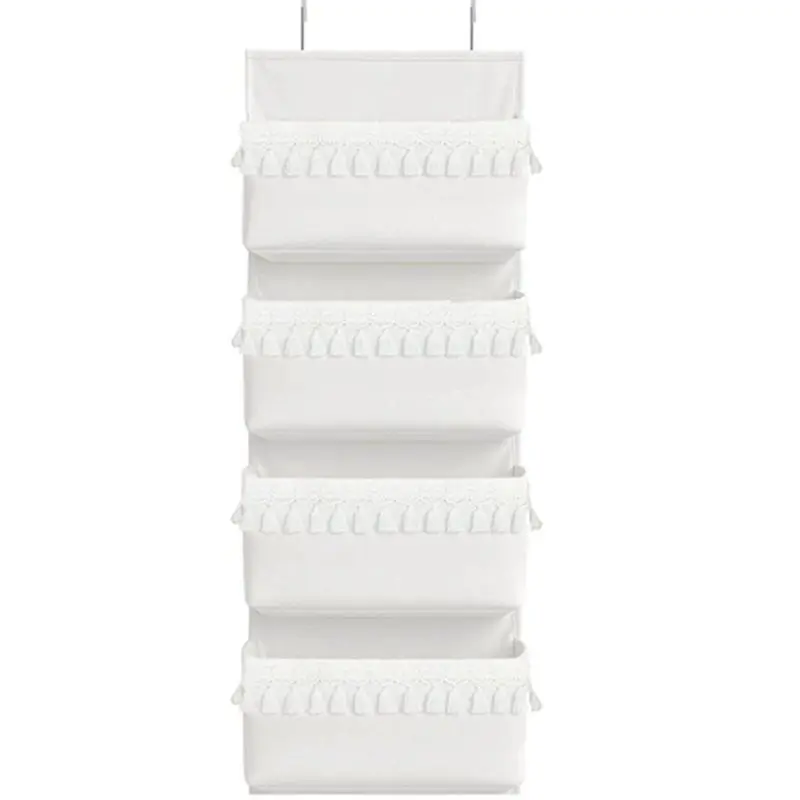 

A26F-Hanging Organizer Over The Door 4 Pockets, Boho Style For Nursery Decor- Behind Door Storage Solution