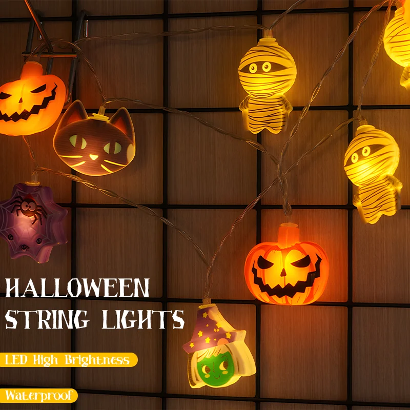 1.5M/3M Halloween LED Light Pumpkin Spider String Lamps Atmosphere Lamp Outdoor Halloween Party Garland Decoration Night Light