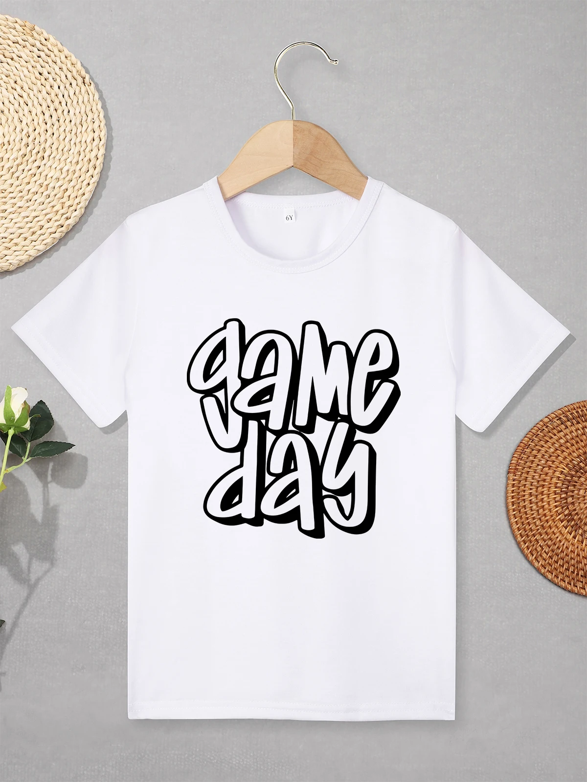 

Game Day Children's Clothing Short Sleeve Spring Summer Simple Style Outdoor Play T-shirt Boys and Girls Tops Loose Comfy