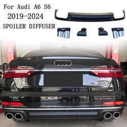 ABS REAR BUMPER TRUNK LIP SPOILER DIFFUSER with Exhaust Tips For Audi A6 S6 SLINE C8 2019 2020 2021