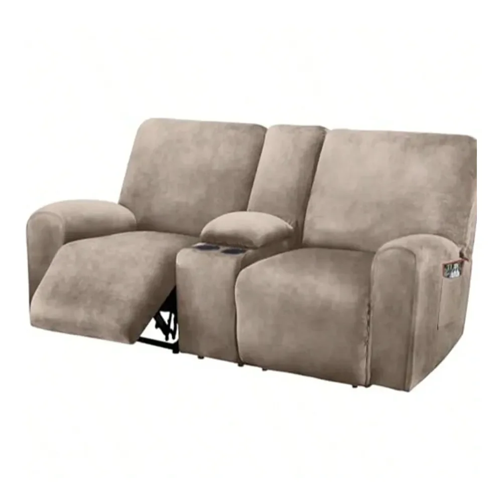 

Love Seat With Middle Console Slipcover, 8Piece Velvet Stretch Loveseat Reclining Sofa Covers, 2 Seat Love Seat Recliner Cover,
