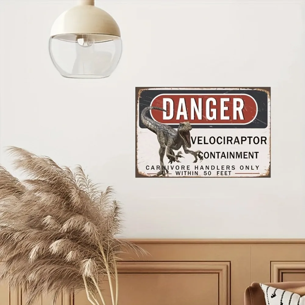 1 قطعة 12x8 "الرجعية ديناصور معدن القصدير تسجيل-فيلوسيرابتور الاحتواء جدار الفن ، مقاوم للماء الغبار ديكور للرجل الكهف