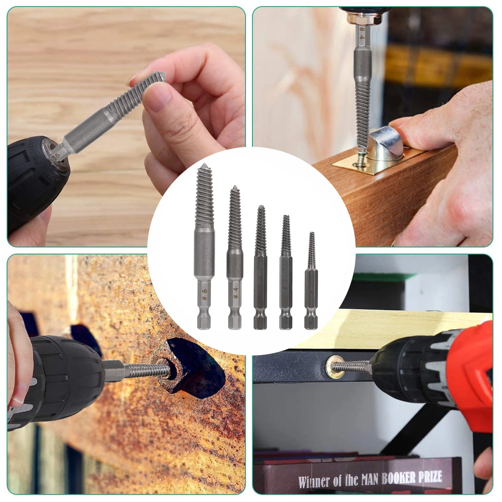

5Pcs Screw Extractor Set High Hardness Steel Broken Bolt Remover Tools Stripped Damaged Screws Removal for Construction Site