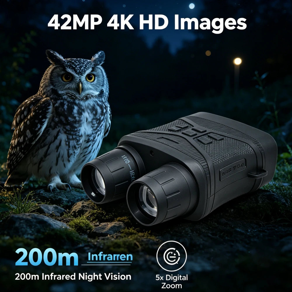 36Mp 4K High-Definition Infrared Night Vision Device, Binoculars, Supports 5X Digital Zoom, Infrared Night Vision, 3inch High-Definition Display Screen, 200m Night Vision Distance, Built-In Large Battery, Video Stabilization, Suitable for Outdoor Adventures and Travel