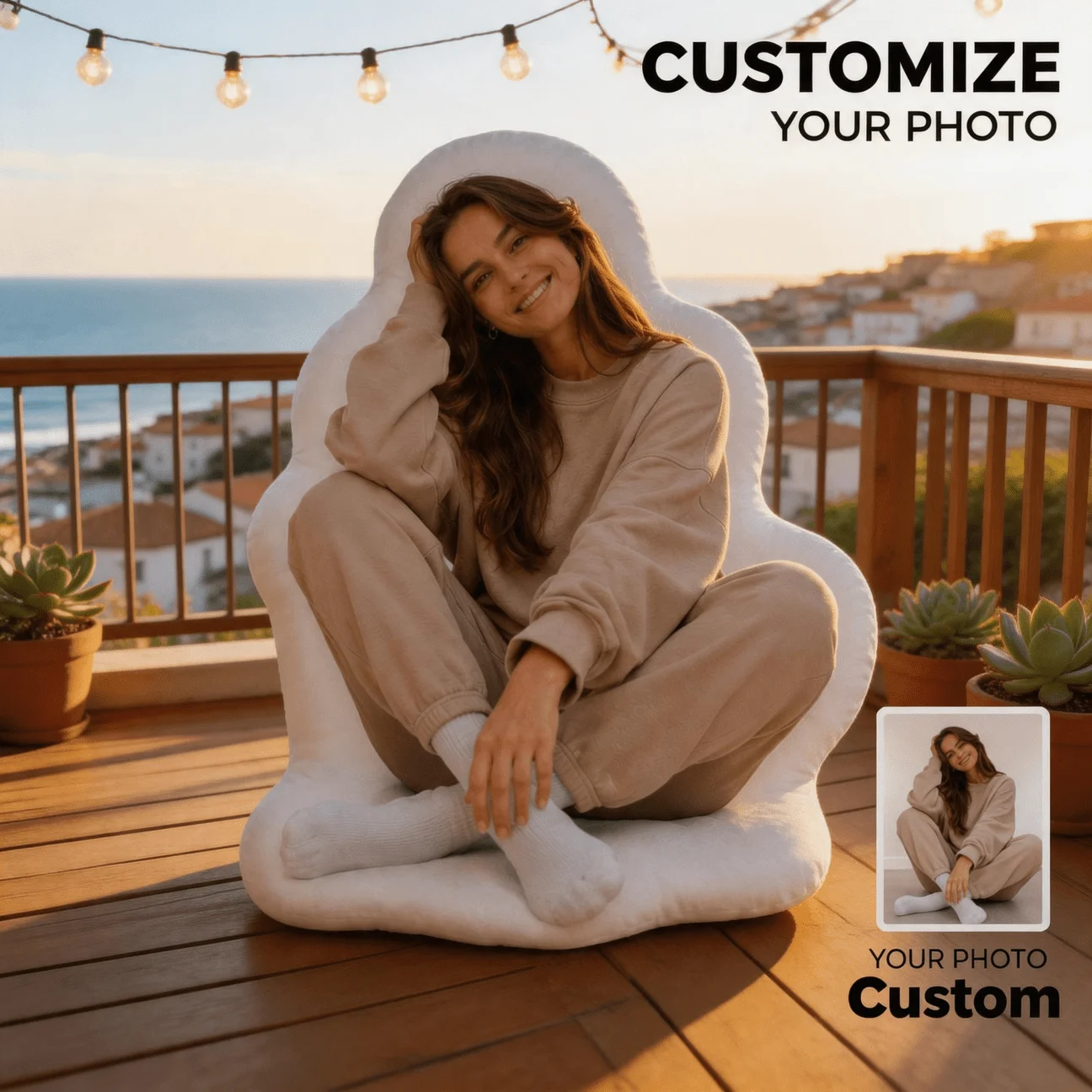Customized personalized photo face pillow, smiling female portrait customized decorative cushion, 60cm large-sized decorative pi