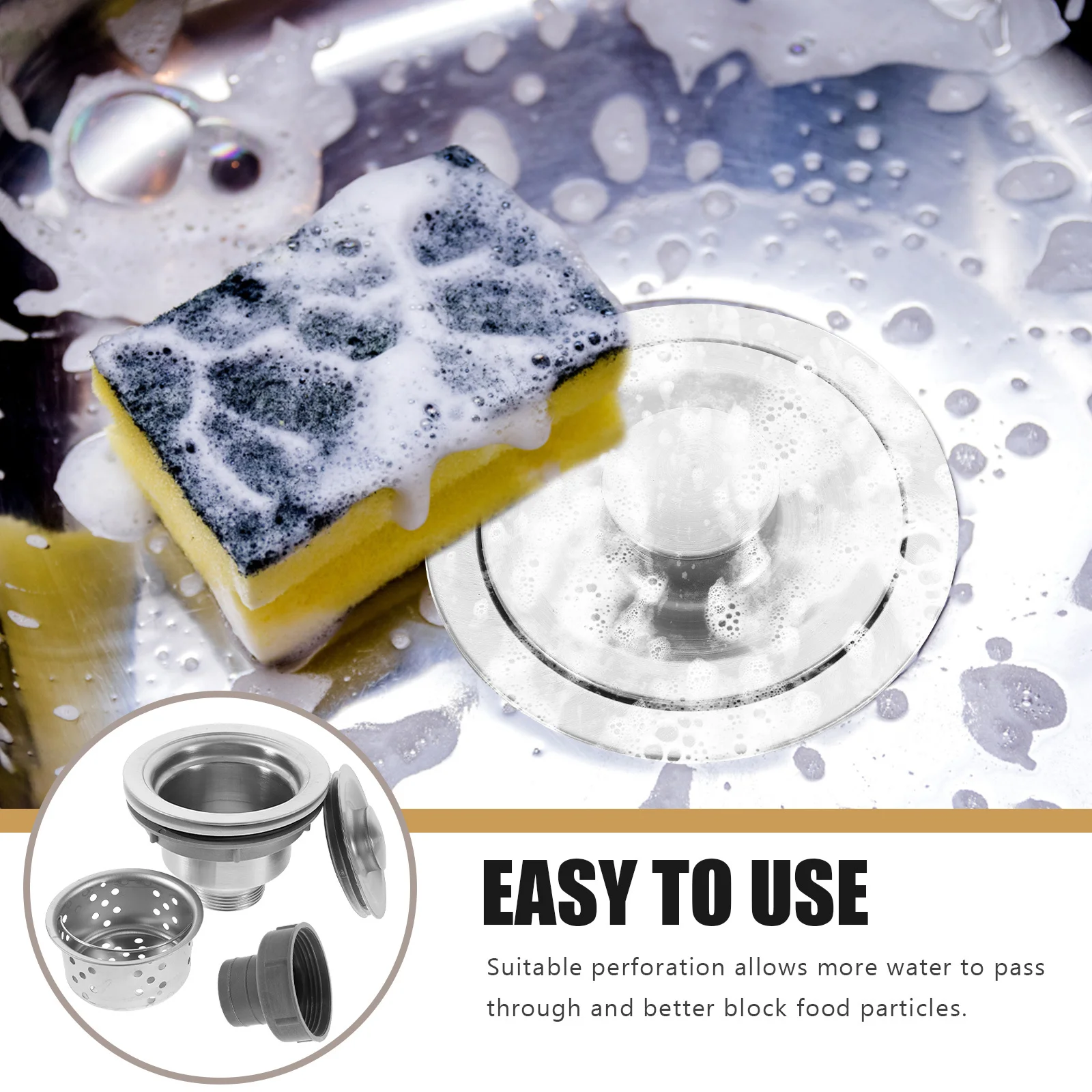 

1Set Kitchen Sink Drain Basket Assembly Sink Strainer Stopper Stainless Steel Filter Anti-Clog Easy Install Durable Strainer Kit