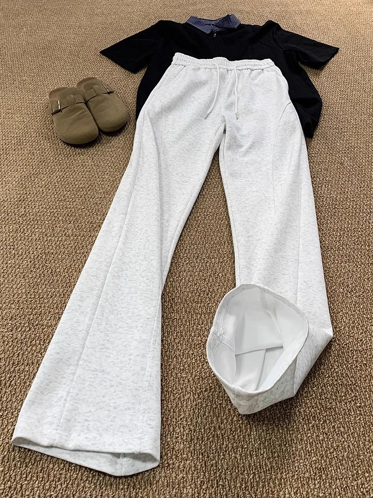 

American Sle Heavyweight Sport Pants White Flower ey Oblique Cut Knife Men's Autumn Straight Leg Micro Flare Trousers