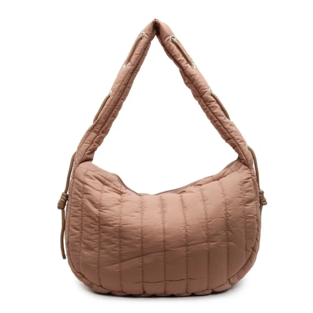 Solid Color Padding Shoulder Bag Pleated Detail Trendy Style Quilted Crossbody Bag Unique Casual Lightweight