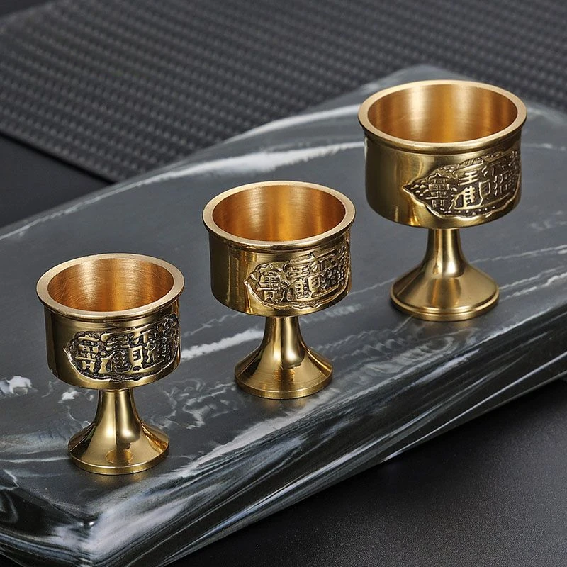 1pcs Thickened Brass Wine Glass Golden Tea Cup of Wealth Wine Glass Tribute Wine Cup Lucky Buddha Water Cup Small Middle Large