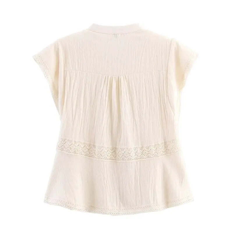 بلوزة نسائية صيفية جديدة لعام 2025 من مزيج القطن بأكمام قصيرة وياقة مستديرة بلون واحد وتصميم فضفاض بإحساس بارد على طراز الشاط...