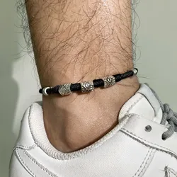 Ankle Bracelet for Men, Handmade Braided Black Rope Chain Anklets Gift for Man Boys, Casual Summer Beach Holiday Surfer Jewelry