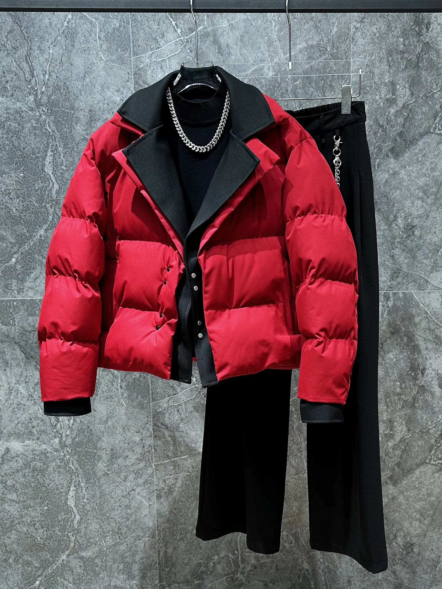 

Красная утепленная хлопковая куртка с эффектом двухслойности, мужская зимняя повседневная одежда, на пуговицах, однотонная, Cleanfit