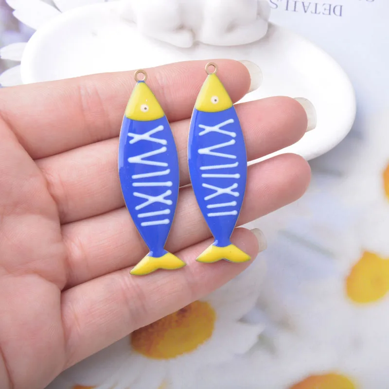 2 Stücke Lange Halskette Ohrringe Öltropfen-Anhänger Kupfer Beidseitig Emaillierte Fisch-Charms Bunte Damen-Schmuckherstellung – Detail 4