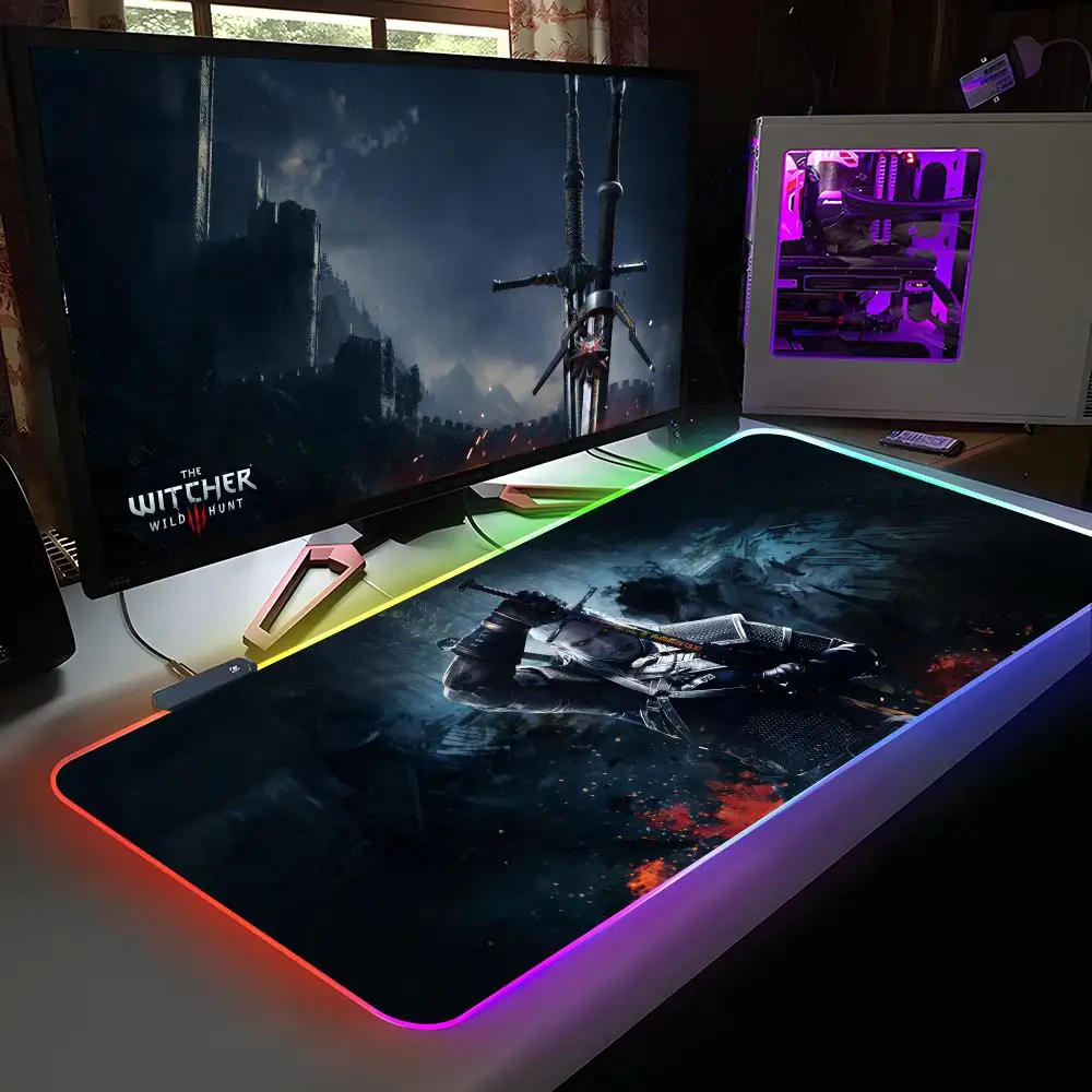 Fashion Witcher Mouse Pad RGB Rubber Computer Laptop Official Game Colored esports Aesthetic Pretty Fashion Luxury Mat