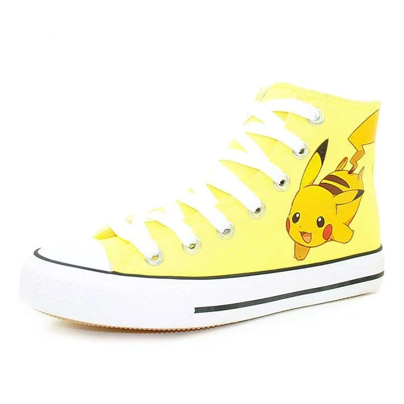 Pikachu, superventas, zapatos de lona de alta calidad para mujeres, hombres, de talla grande, lindos zapatos deportivos blancos para estudiantes, par de zapatos casuales negros