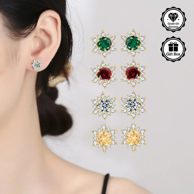 LAMVOICE Schmuck für Damen/Ohrstecker mit 1 Karat Zirkonia, hypoallergene Ohrringe, Weihnachtsgeschenk, hochwertiger Schmuck