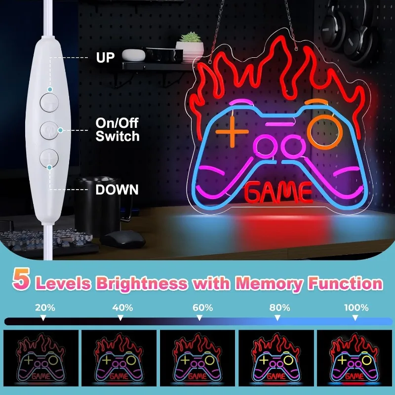 Game Controller Neon Sign Dimmable  Gamepad Shape LED Neon Sign for Gaming Wall Decor Area Party Decor Man Cave Teens Gift