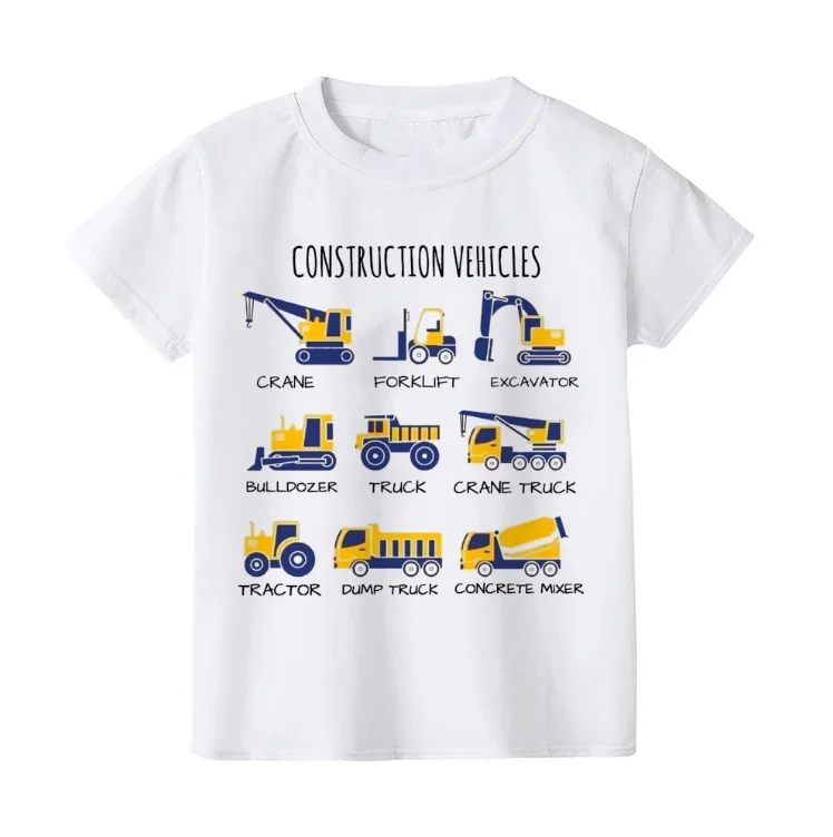

Summer Construction Machines Print Baby Boys Clothes Tractor Kids Tshirt Natural Work Zone Children Tshirt