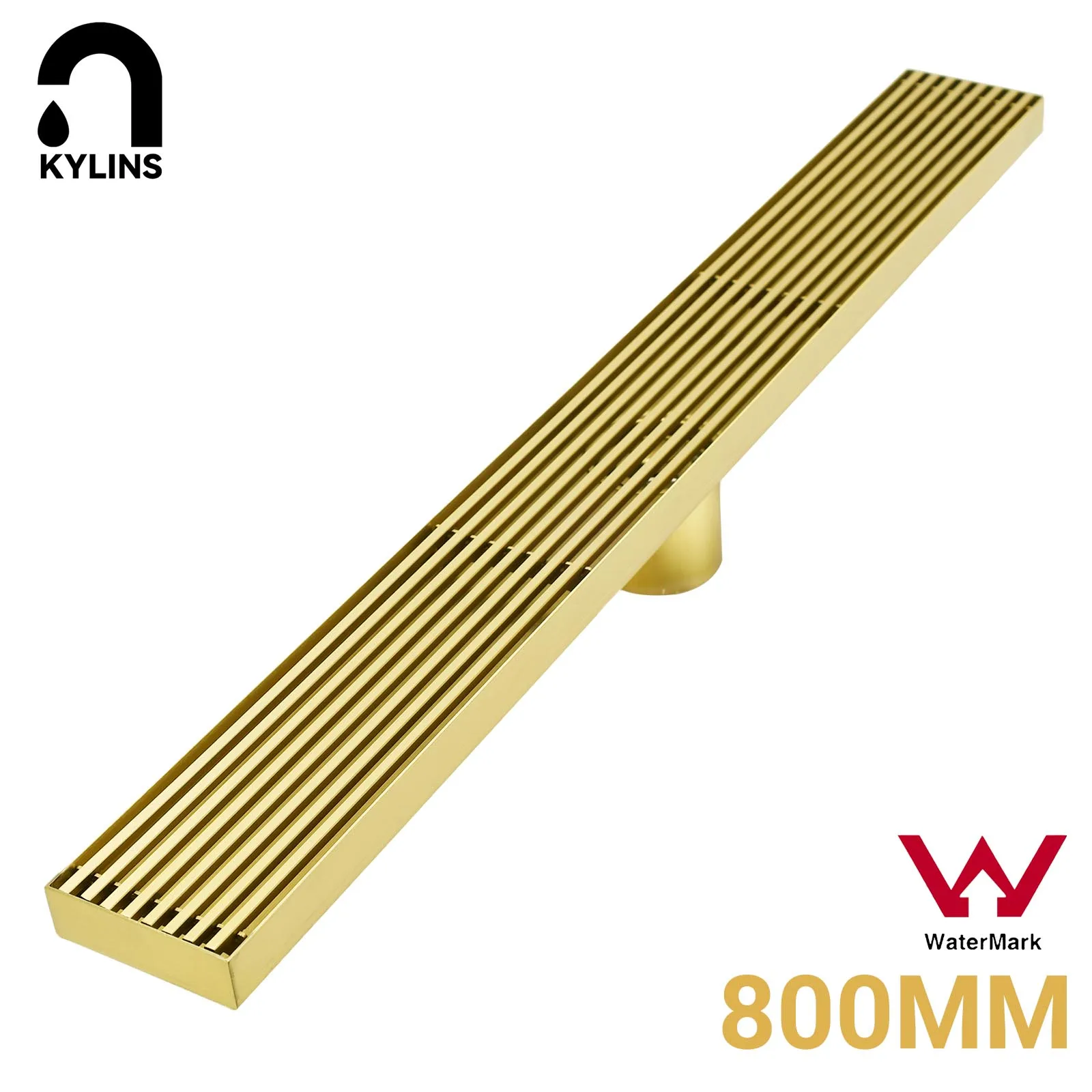 **Sydney Stock** KYLINS Shower Grate Brushed Gold 800mm Slim Linear Stripe Fence Floor Drain 50mm Outlet