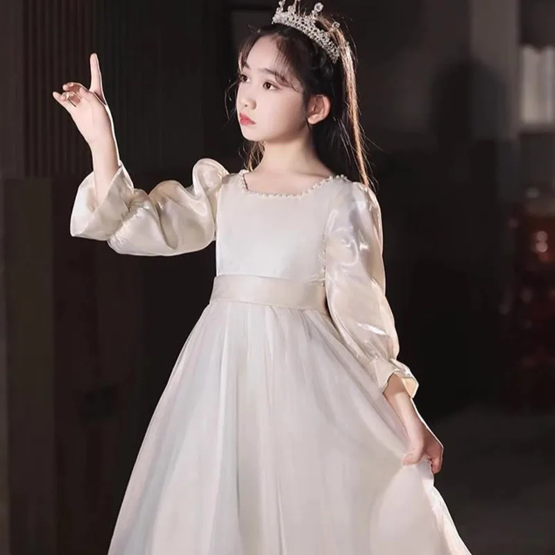 

Girl Elegant Dress Wedding Slim Fit Classic Cello Performance Children Clothes Formal Tulle Kids Birthday Party Evening Costumes