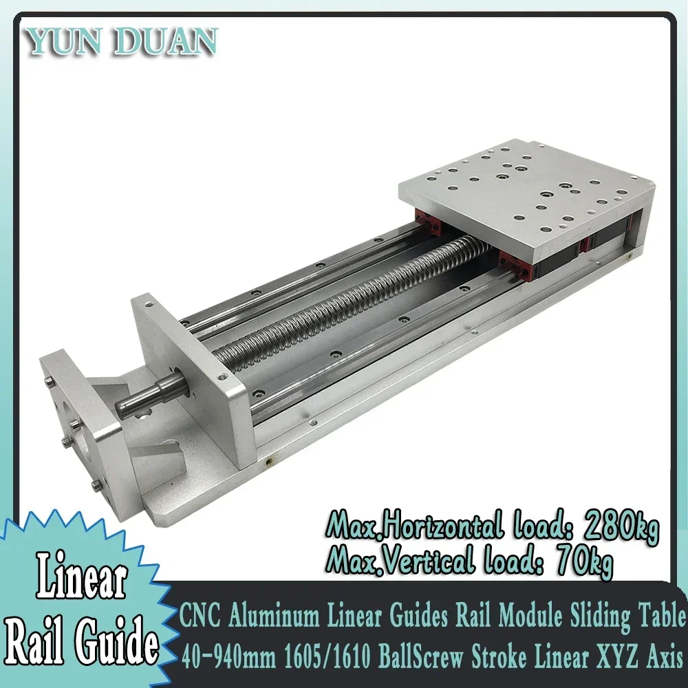 Heavy Load 200kg CNC Dust Cover Sliding Table Aluminium Linear Rail Guide 40-940mm Effective Stroke HGR15 SFU1605/1610 Ballscrew