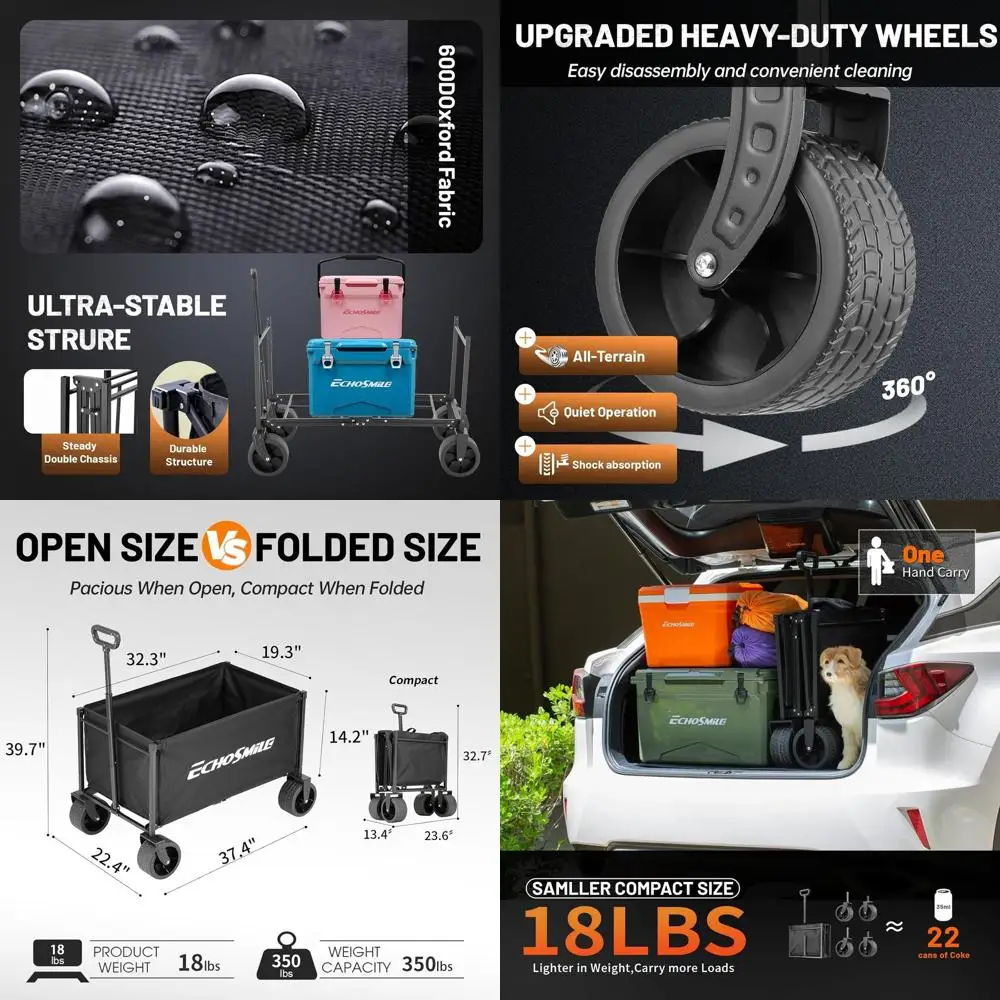 

Прочная складная тележка для любой местности с грузоподъемностью 350 фунтов для сада, кемпинга, пляжа и покупок - легкая и портативная